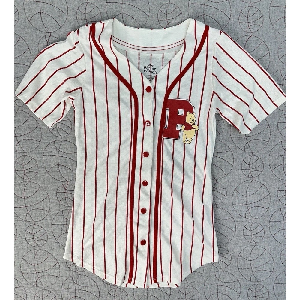 Disney Winnie The Pooh Baseball Jersey Red Pinstripe Women's Size XXS (00) - Picture 2 of 6